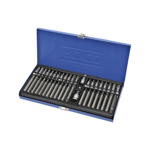 Juego de puntas 3/8" 40 Piezas y 2 Adaptadores. Caja metálica